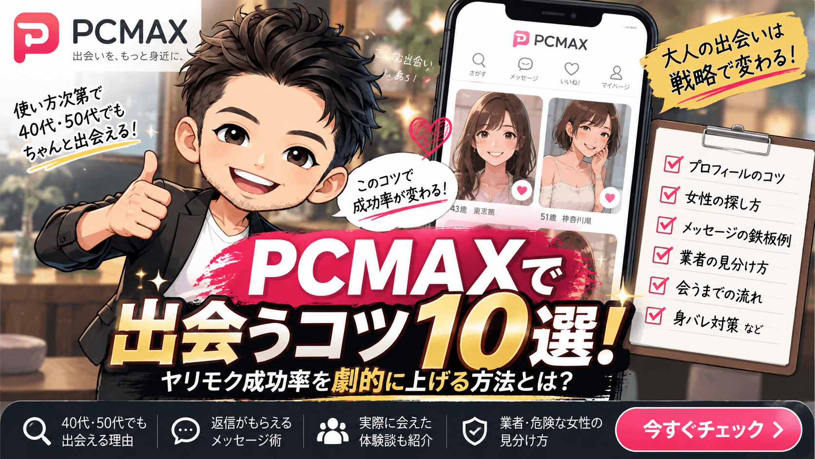 PCMAXで出会うコツ10選!ヤリモク成功率を劇的に上げる方法とは?